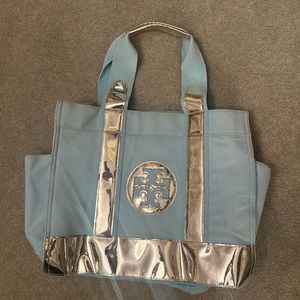 Tory Burch Light Blue/Silver Beach Ella tote